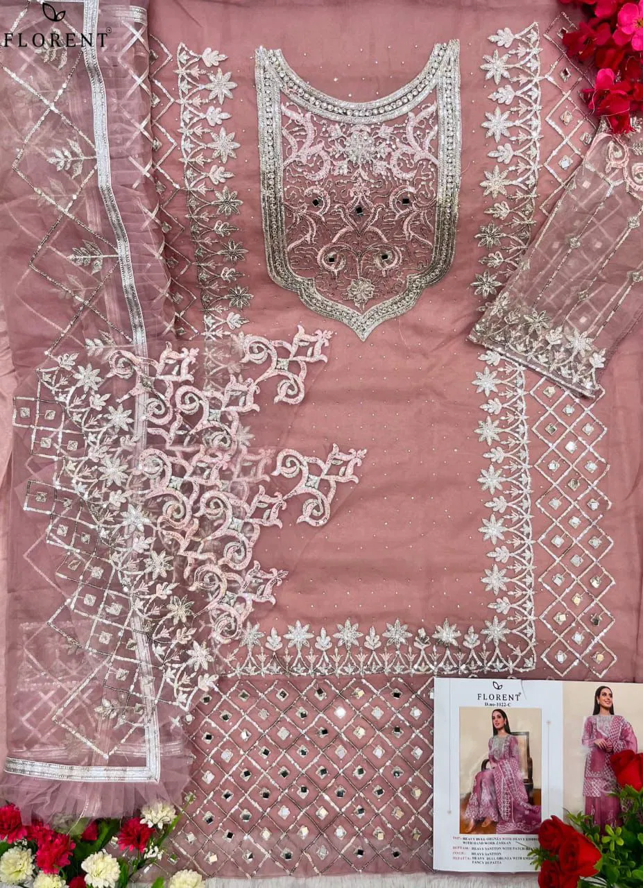 Florent 1022  A To C Organza Embroidered Pakistani Salwar Kameez Wholesale Online
